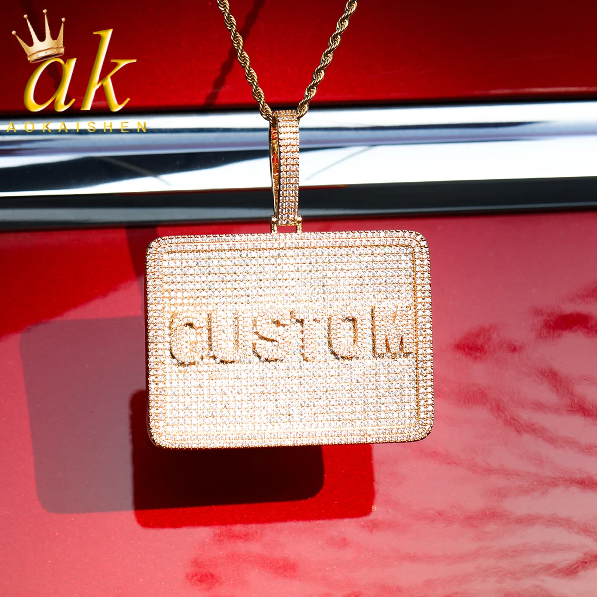 Aokaishen Customized Jewelry Name Plates Pendant Iced Out Bling Hip Hop Charms 2022 Trend