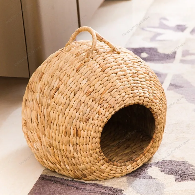 For Natural Aquatic Plants Hand-woven House Can Provide Portable Pet Nest Summer Cooling Breathable Villa Kitten Supplies