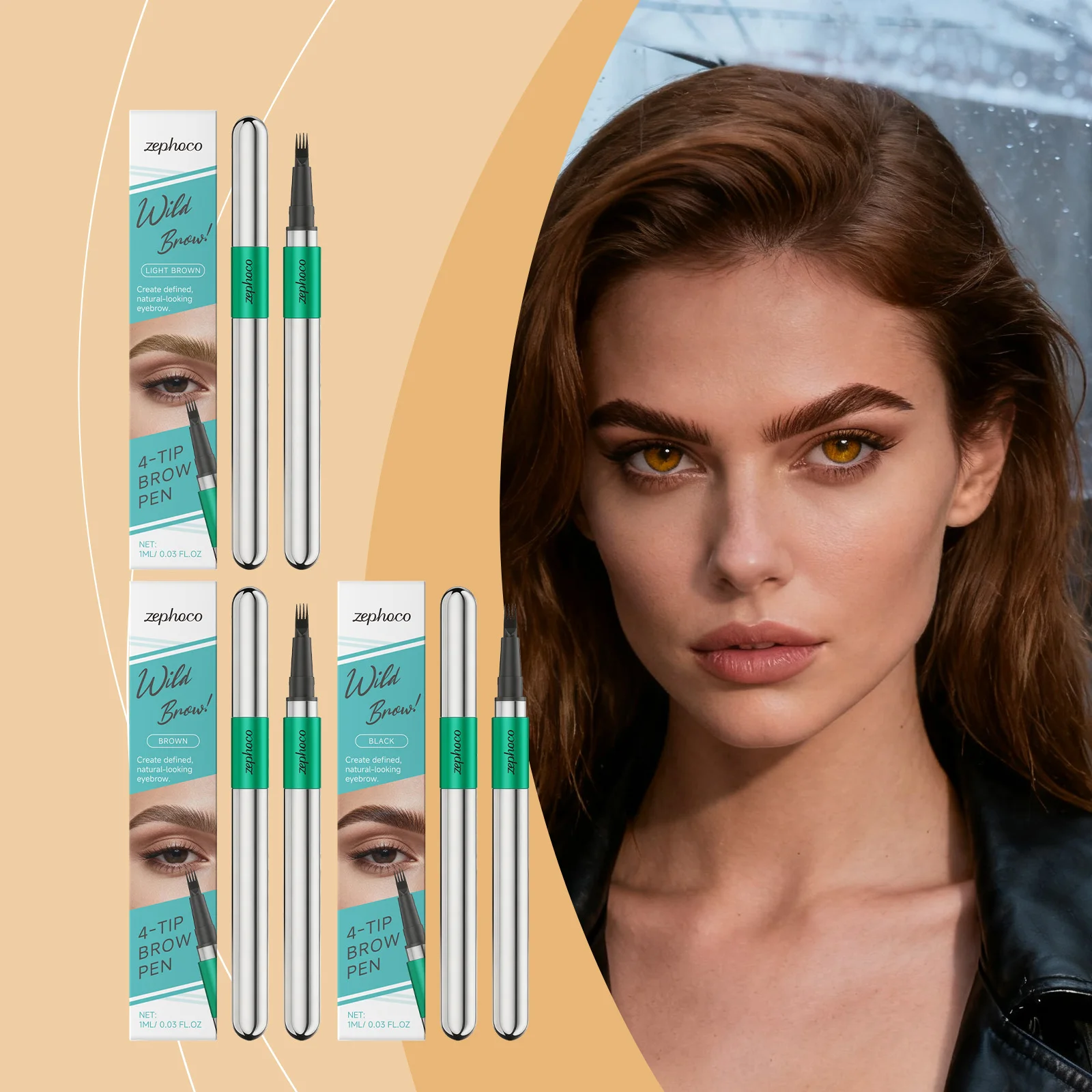 Zephoco 4-Tip Liquid Eyebrow Pen Waterproof Long Lasting Smudge-Proof Natural Matte Eyebrow Drawing Pen Eyebrows Makeup Cosmetic
