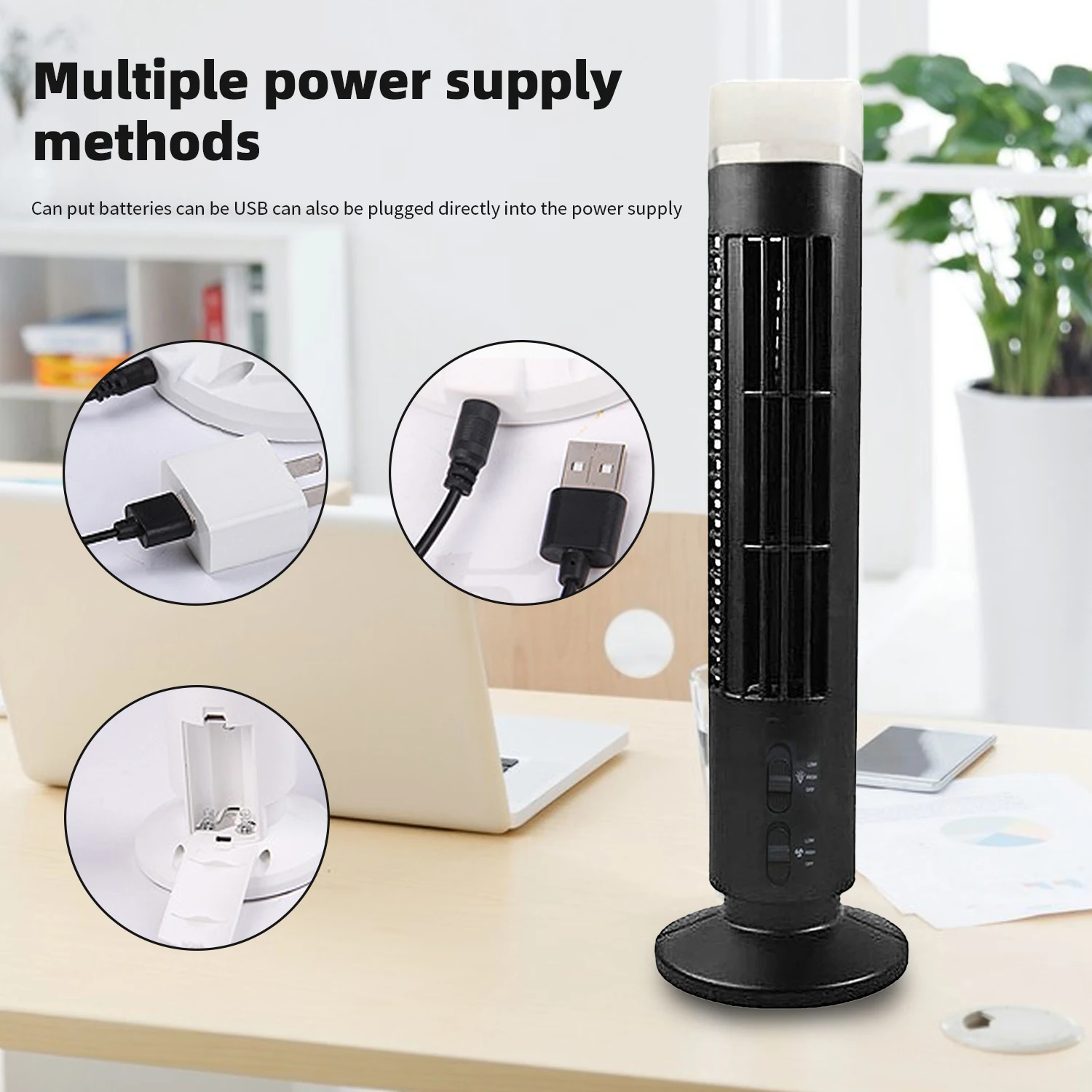 Electric Bladeless Tower Cooling Fan, Portable Air Conditioner, Desktop Mini Tower Fan with Stand, 2 Gear Speed