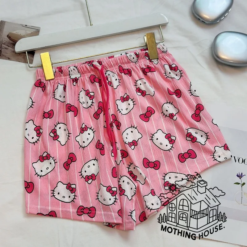 Hello Kitty Kawaii Sleeping Pants Fashion Cartoon Girl Heart Summer Outable Pants Loose Home Pants Women Accessories Wholesale