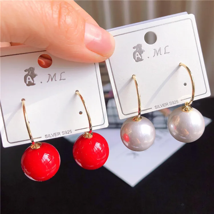 Fashion Exaggerated Large Round White Red Imitation Pearls Drop Earrings For Women Party Dangle Earrings Gift