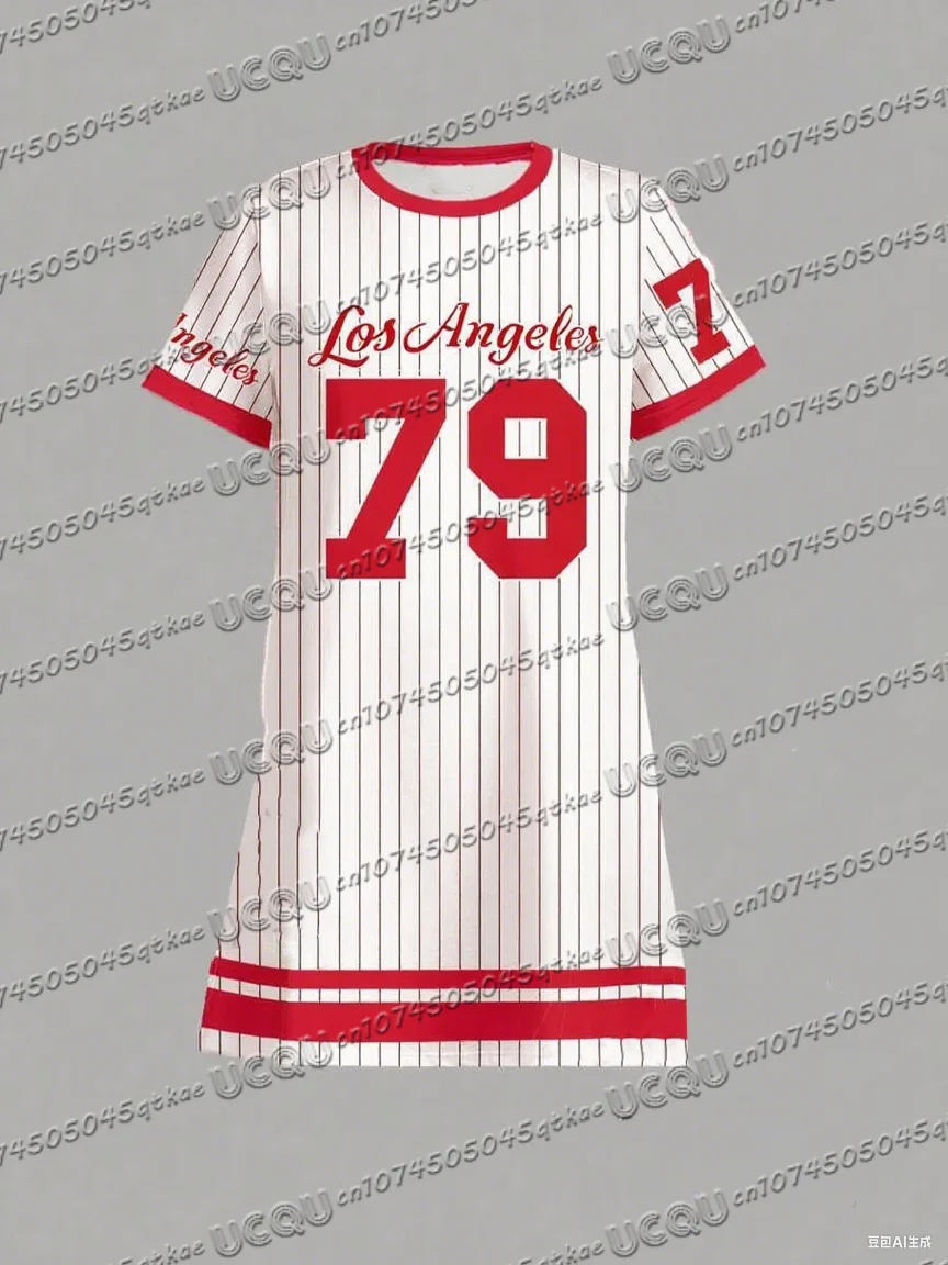 夏の女性の Tシャツドレスプラスサイズカジュアルロサンゼルスプリント O ネックレディ半袖プルオーバードレス女性服