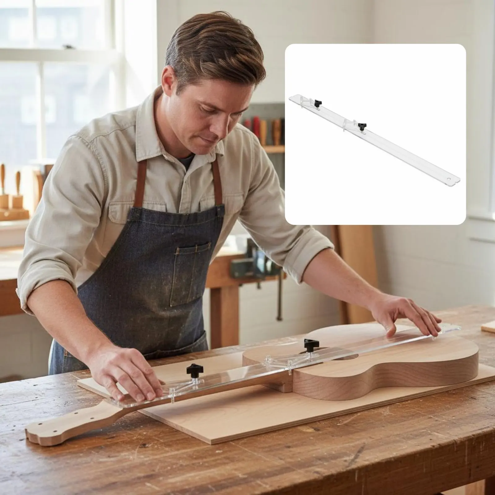 Règle de centrage de guitare à visibilité claire, jauge de centrage de guitare, règle d'alignement de touche, outil d'instrument durable et portable