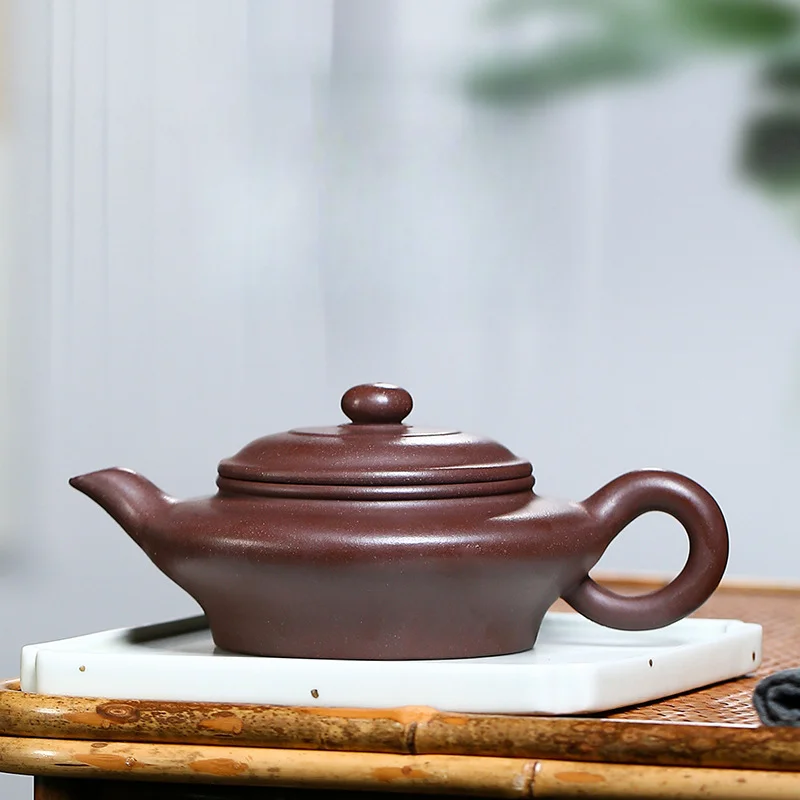 250cc Large Capacity Yixing Purple Sand Pot Pure Handmade Tea Set Raw Ore Purple Sand Empty Flat Pot Purple Mud Home Tea Set