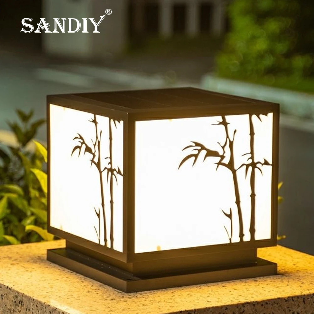 

New Chinese Bamboo Solar Pillar Light Outdoor Courtyard Wall Villa Garden Gate enclosure Waterproof Electricity Connection Unive