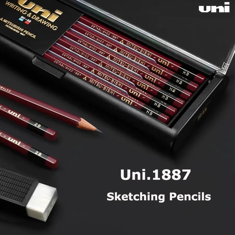Uni Sketch Pencil 12pcs/Box 1887 Art Set Hexagonal Cedar Wood Pole 17 Hardnesses Charcoal Pencils High Quality Drawing Materials