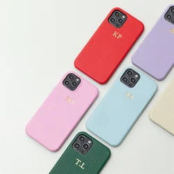 Leather Personalised Customized Name Case For Iphone 11 12 13 14 15 16 17 Pro Max DIY Initials Cover for iPhone 16 11 15Pro