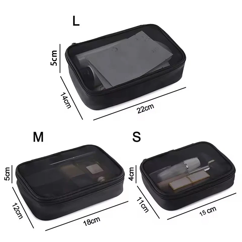 1/3 قطعة حقيبة مستحضرات تجميل النساء بلون سستة حقيبة مستحضرات التجميل شبكة شفافة عادية السفر المحمولة غسل صغير أكياس التخزين