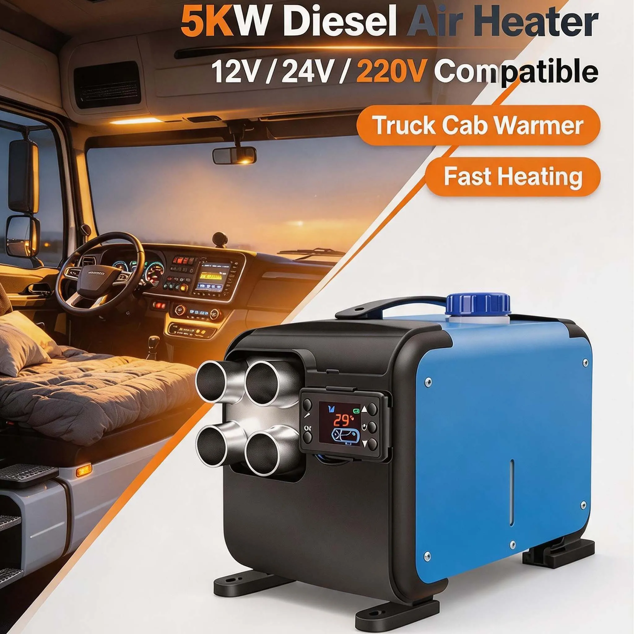 Easy Install Diesel Air Parking Heater 5KW 12V 24V 220V Wireless LCD Remote Control Preheater Warmer for Car Truck RV Camper Bus