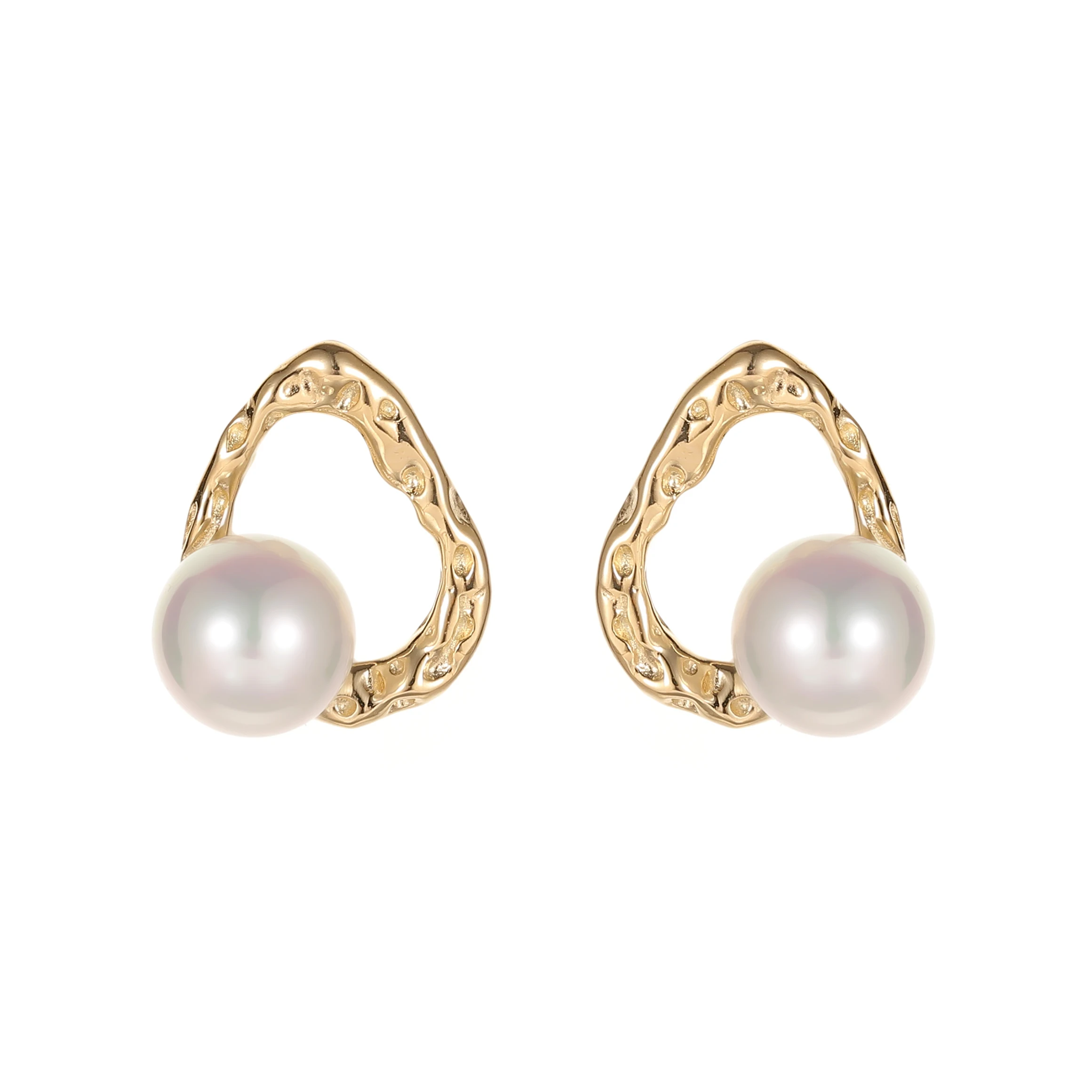 HESHI 925 Sterling Silver Gold Plated One Type Big Pearl Series Irregular Hollow Pearl Sweet Temperament Earrings for Women Gift