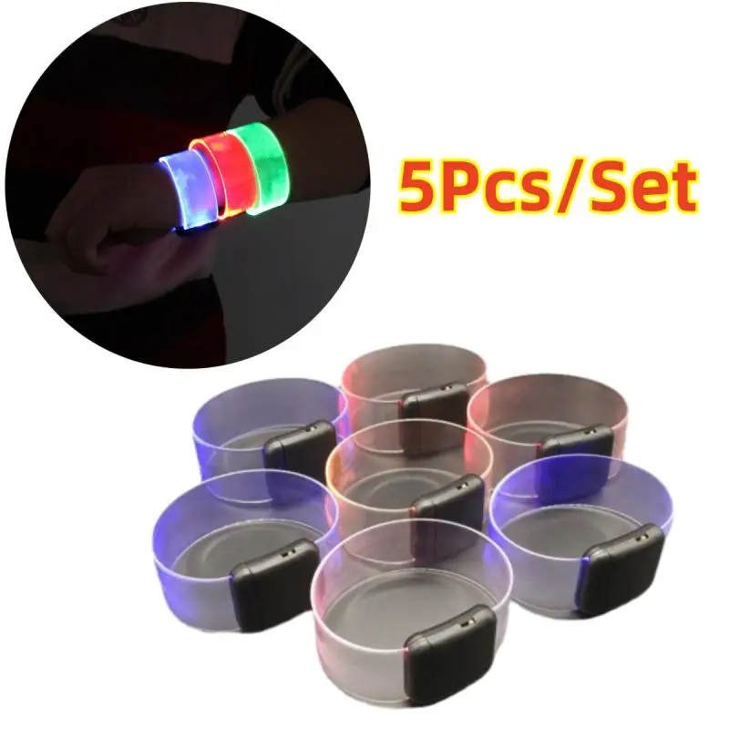 5Pcs/Set LED Luminous Bracelet Battery Light-emitting Wristbands Outdoor Sports Armband Glow Luminous Party Decor Supplies