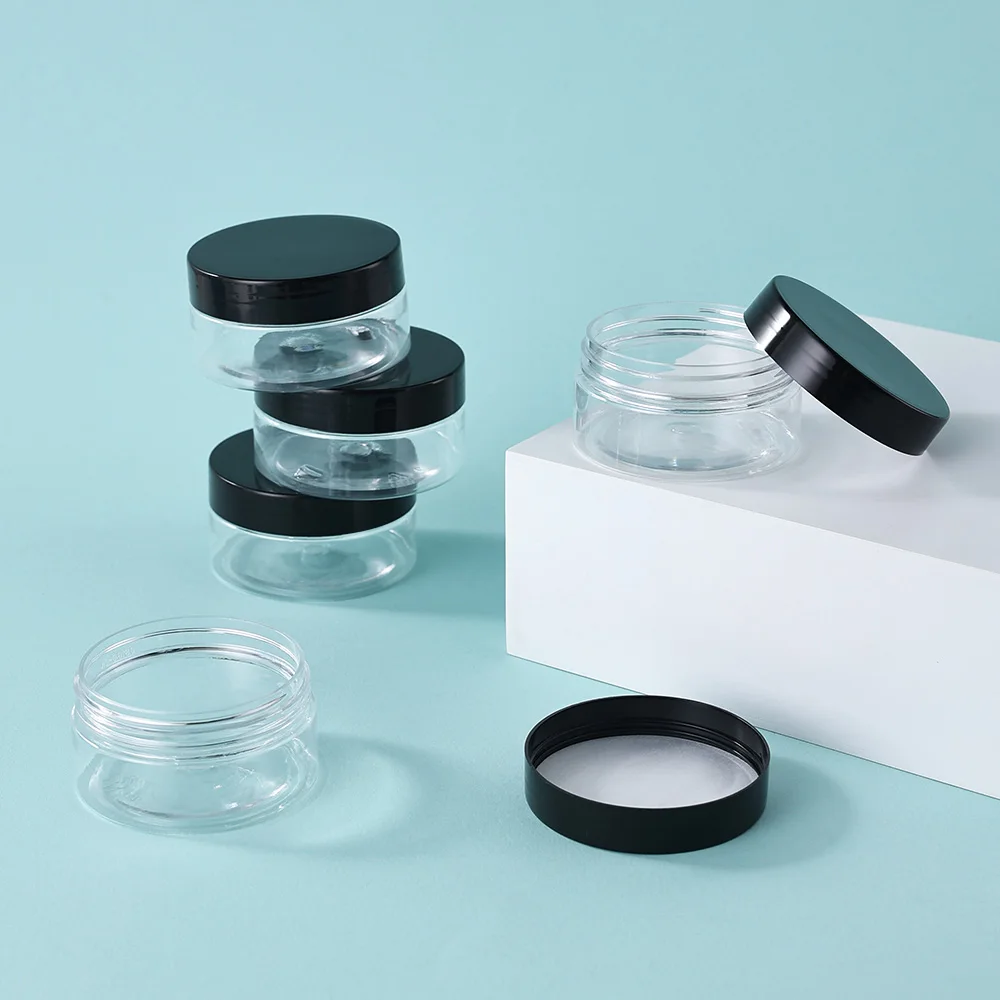 12 szt. 80ml Czarne Wieczka Przezroczyste PET Puste Słoiczki Kosmetyczne - Szczelne Pojemniki Wielokrotnego Użytku do Kremu do Twarzy, Serum pod Oczy