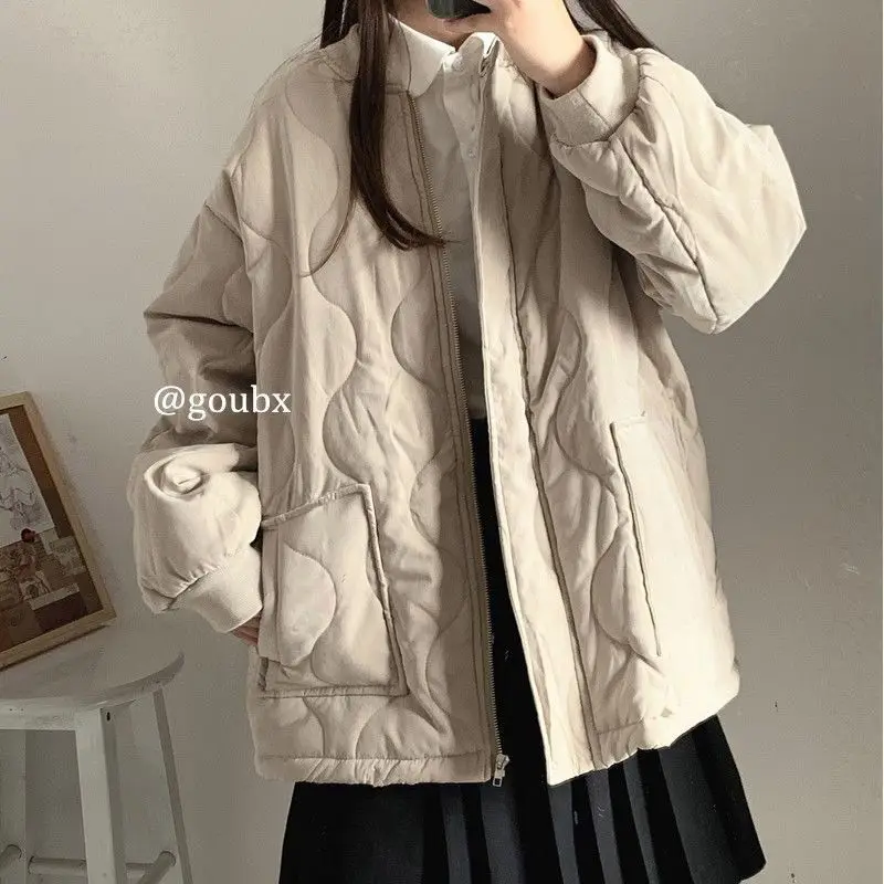 Women 2023 Fashion Pocket With Drawstring Warm Cotton Coat Vintage Long Sleeve Zipper Female Outerwear Tops