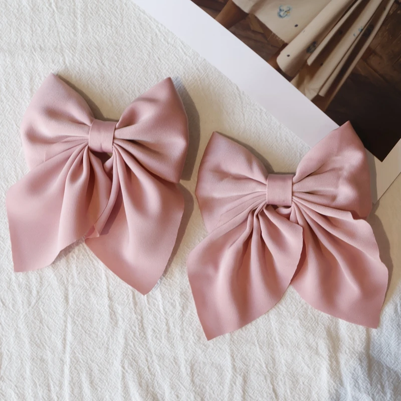 Elegant Bow Ribbon Hair Clip Fashion Simple Solid Satin Spring Clip Hair Pin Retro Headband with Clips Girls Hair Accessories