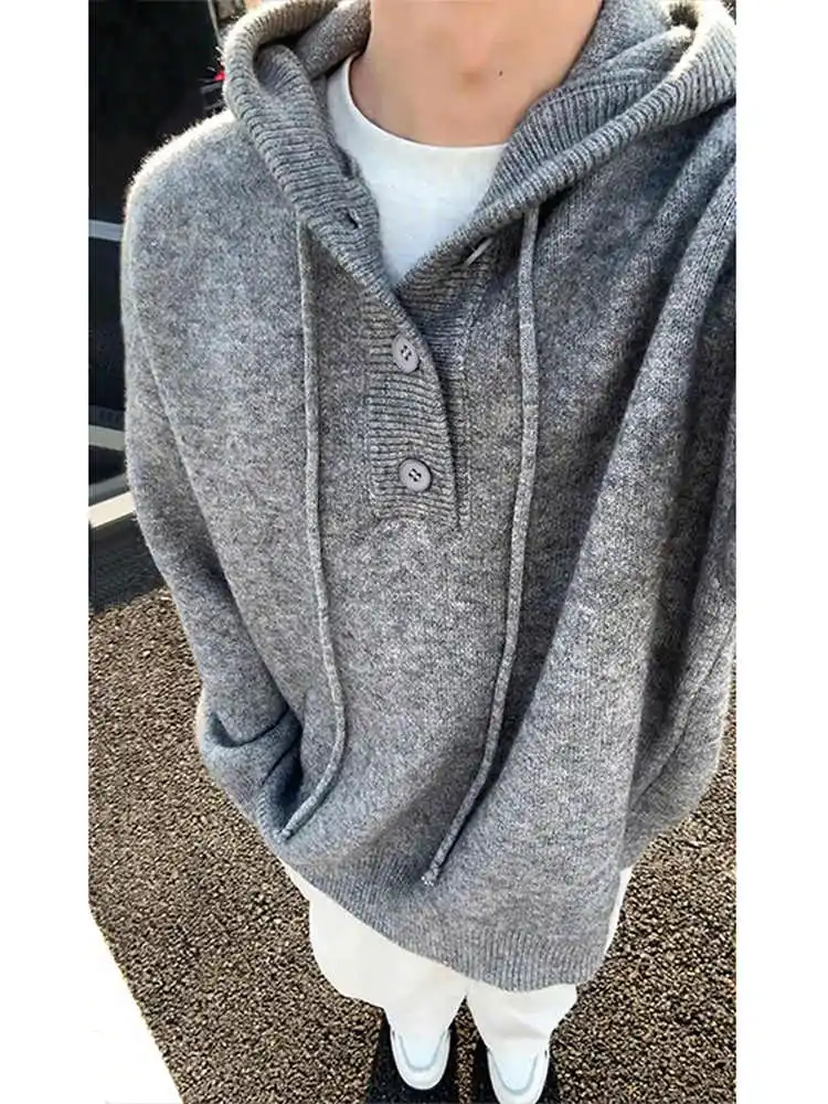 

American Retro ey Hoodie Sweater Men's Sle Autumn Winter Trendy High-End Lazy Knitted Outerwear Comfortable Loose Fit