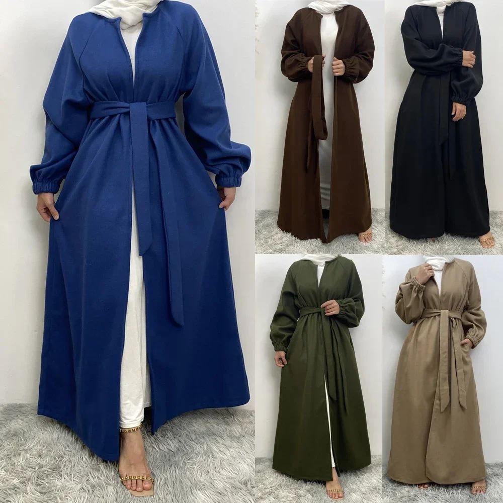 

Muslim Open Abaya for Women Dubai Thick Kimono Cardigan Coat Long Sleeve Islam Clothing Turkey Modest Outwear Winter Arab Dress