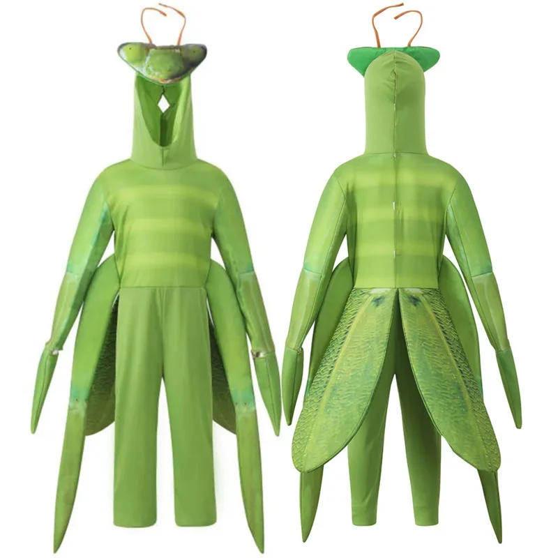 Insect Praying Mantis Cosplay Costume for Kids Green Jumpsuit Horse Mask Outfits Stage Performance Chritsmas Halloween Clothes