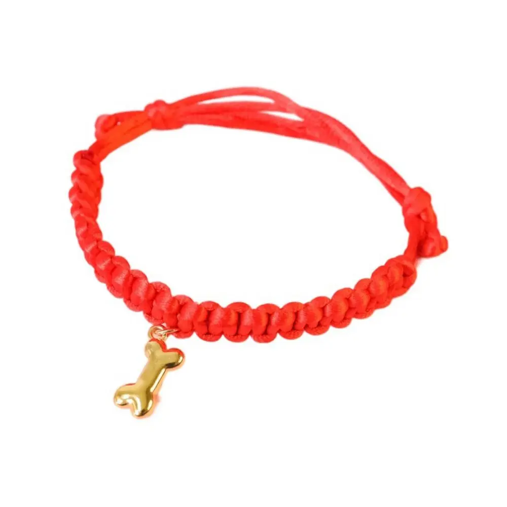 

Traditional Red Rope Braided Cat Collar Chinese Style Lucky Bless Fortune Bell Cat Collar Adjustable Hand Knit Cat Collar