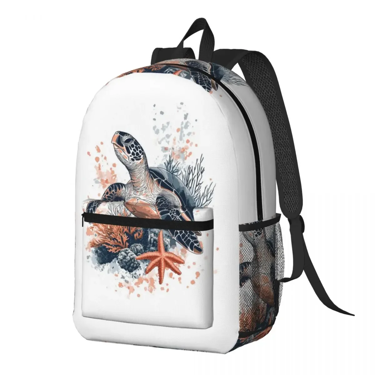 Watercolor Sea Vibrant Rainbow Turtle Backpack Daypack Large Capacity Kids BookBag School Bag Shoulder Bags for Men Women