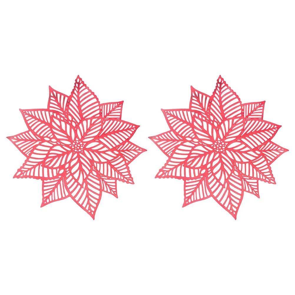 

2Pcs Decorative Table Mat PVC Christmas Placemat Hollow-Out Design for Table Protection and Party Decoration Red