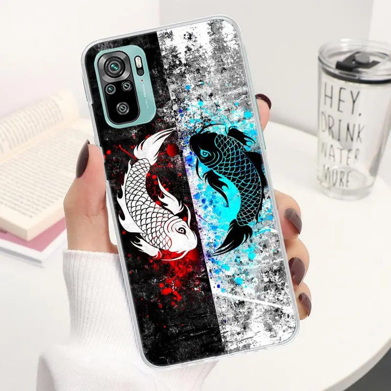 Giappone Koi Fish Yin Yang Art Coque custodia per telefono per Xiaomi Redmi Note 10S 11 11S 11T 11E 10 12 Pro Plus 9 9S 9T 5G 8 8T 7 6 5 Cover