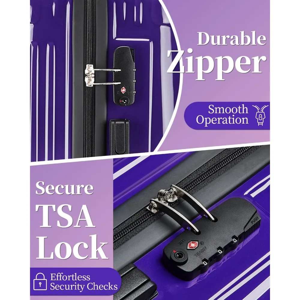 Durable 20 Hardside Rolling Luggage with TSA Lock, Large Capacity for Travel, Compact Carry-On Suitcase