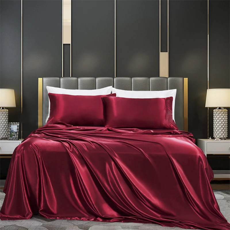 Luxury Duvet Cover Set Solid Color Rayon Satin Bedding Set Include  Duvet Cover Flat Sheet Pillowcase Queen King Size  Free Ship