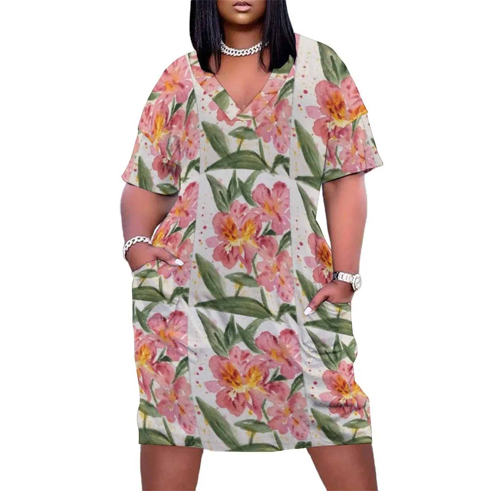 

Spring Floral Peruvian Lily Loose Pocket Dress dresses for womens Woman dresses beach dress ladies dresses for women 2025