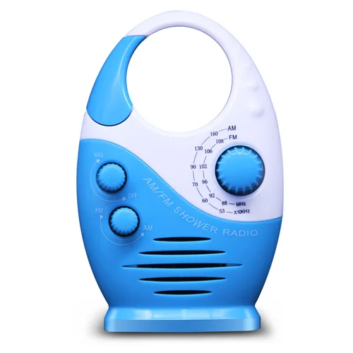 Radio de ducha portátil, radio de baño, tipo gancho AM FM, resistente al agua, transmisión de música, altavoz de ducha, radio, azul, radio compacta