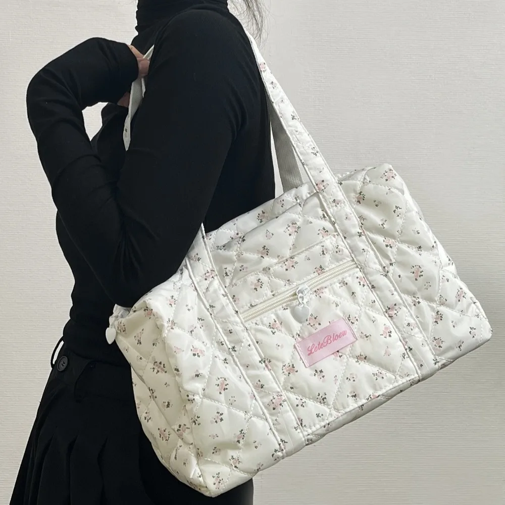 Korean Style Stroller Organizer Bags Multi-pocket Flower Baby Diaper Organizer Portable Baby Care Storage Single Shoulder Bag