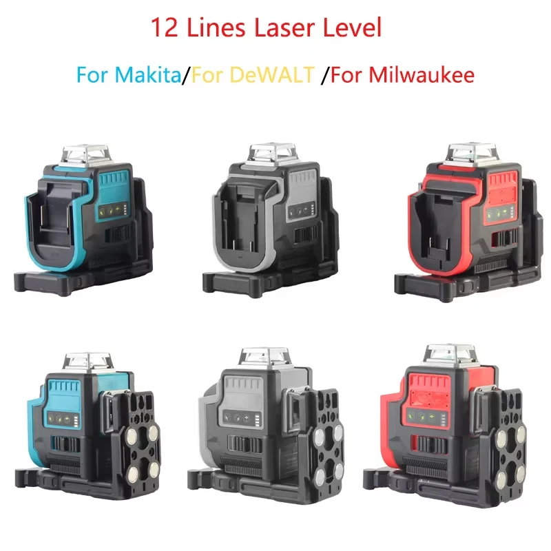 

12-line laser level floor level wall levelfor Makita/DeWalt/ Milwaukee 18V battery Vertical Green Beams Meter Self-Leveling Tool