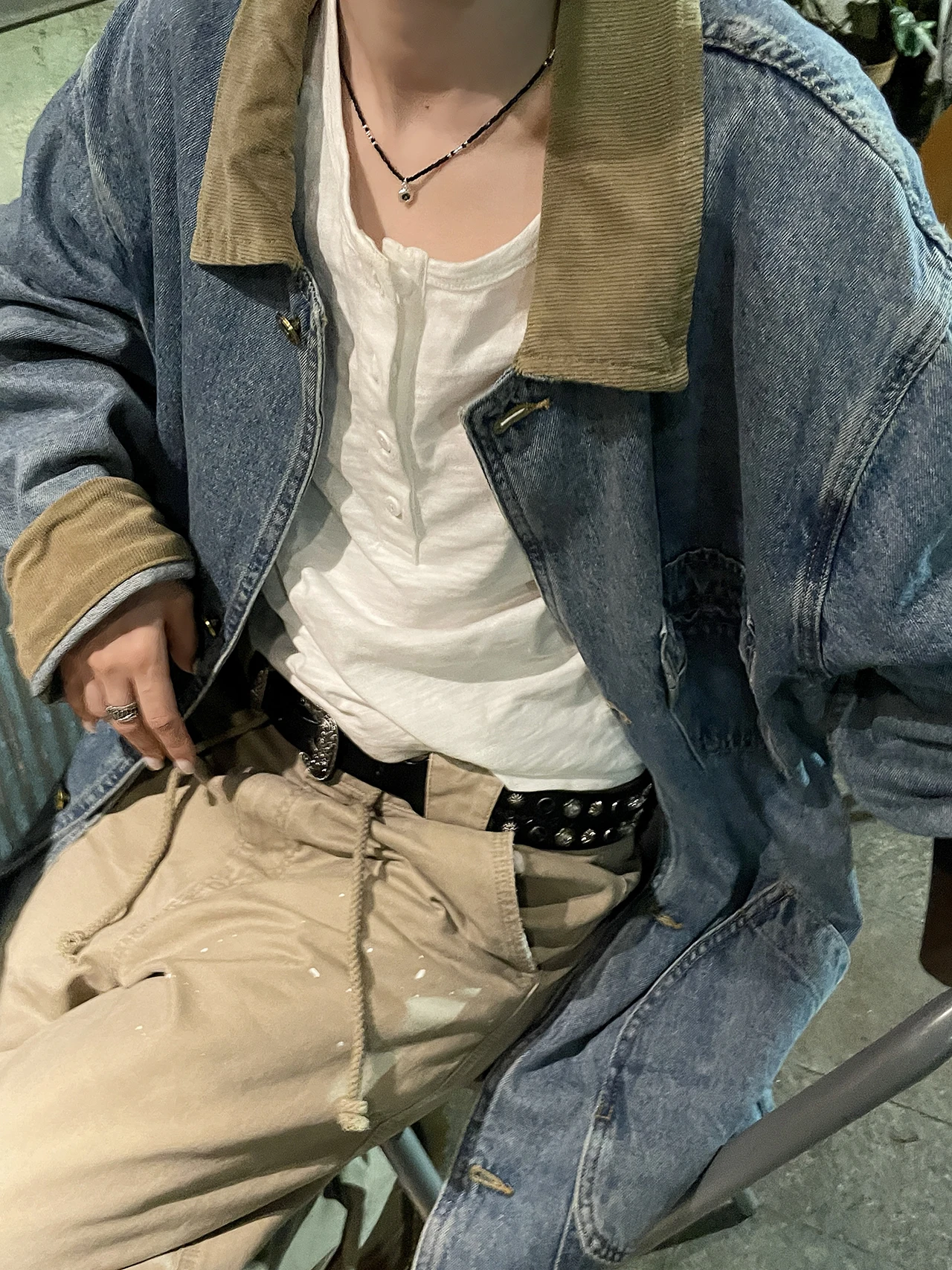 

MMBBT Original American Retro Waed Denim Jaet Women's Loose Casual Top Cotton Long Sve Button up Mid-Length Coat