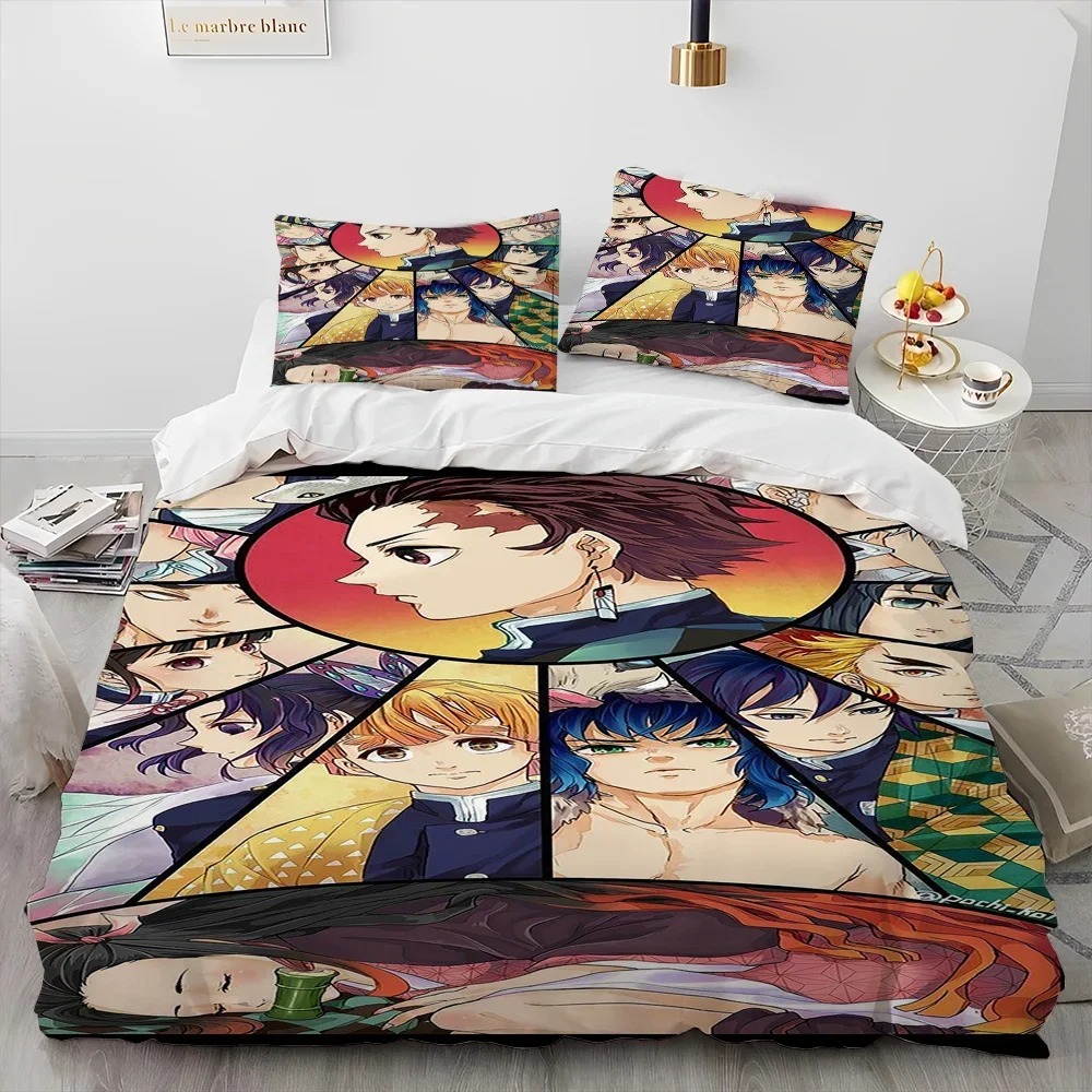 Anime Bedding Set Demon Slayer 3D Print Bedding Set Cozy Soft Duvet Cover King Queen Twin Size Birthday Gift Bedroom Decoration