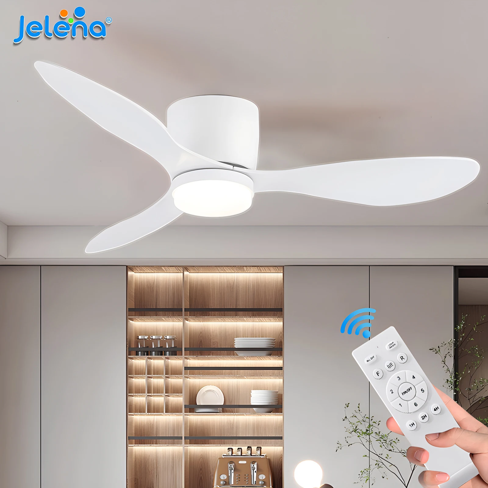 Ventilateur de plafond silencieux moderne Jelena avec lumière LED et télécommande pour salon, chambre à coucher, avec minuterie, lampe ventilateur LED, ventilateurs électriques