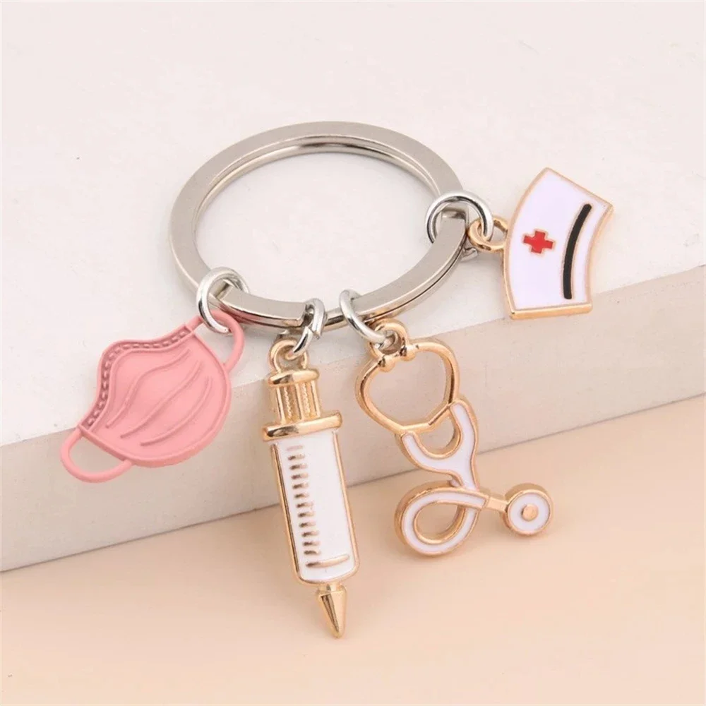 Doctor Nurse Keychain Men Women Stethoscope Syringe Medical Symbol Pendant With Key Ring For Medical Student Souvenir Gift