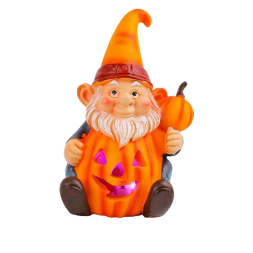 

Cute Halloween Gnome Pumpkin Statues Resin Crafts Realistic Pumpkin Old Men Statue with Light Funny Halloween Ornaments