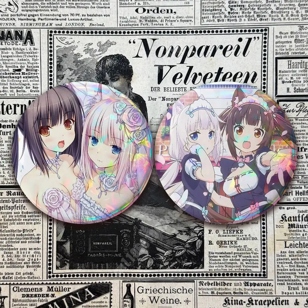 N-Nekopara Chocola Vanilla Visual Novel Button Badge 2PC Sets for Bags & Clothes & Accessories Metal Pin Stylish Decoration