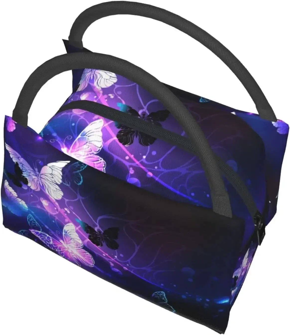 

Background with Night Butterflies Lunch Bag Insulated Tote Bags Foldable Reusable Insulated Bento Bag for Office Picnic Travel