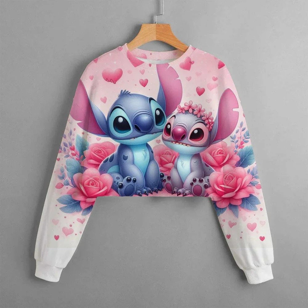 Disney Stitch Hoodie for Children Cartoon Tie-dye Clothing Girls Crop Trendy Hoodies Round Neck Clothes Kid Sweatshirt Tops Gift
