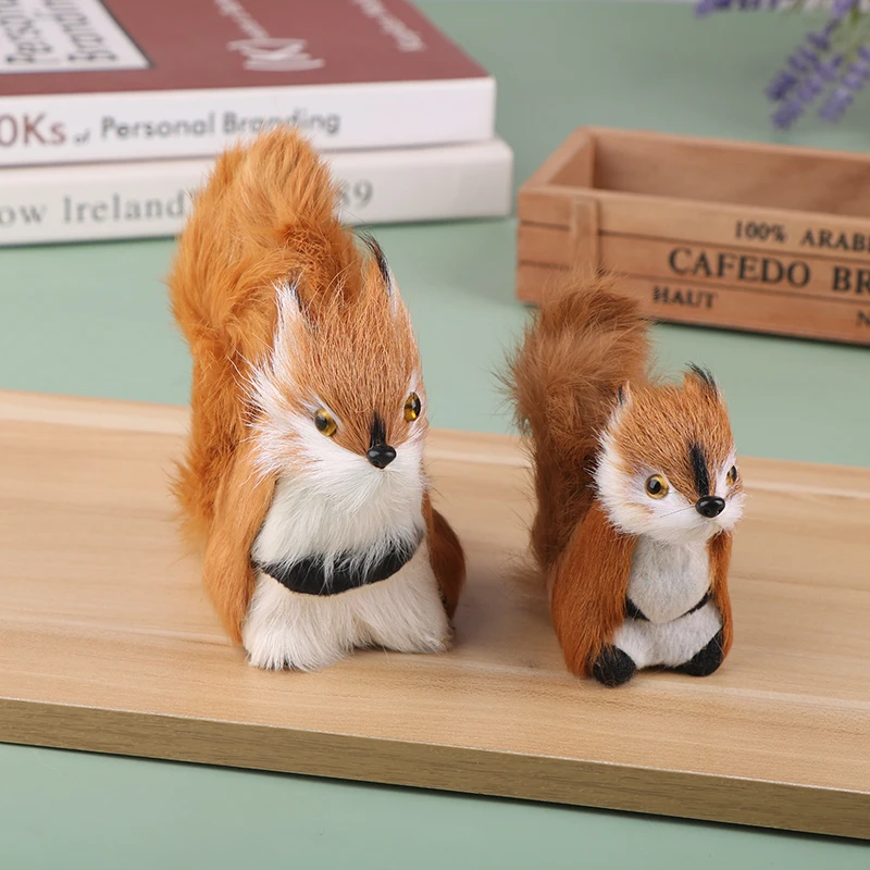 Simulation Plush Squirrel Figurines Miniatures Artificial Fake Animal Model Home Garden Decoration Ornaments