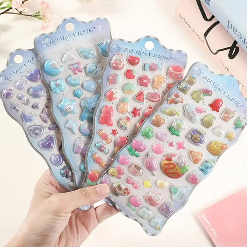 XXFE 8 個子供漫画ステッカー 3D クリスタルエンボスステッカー安全な PVC 粘着デカールステッカー幼児アクセサリー