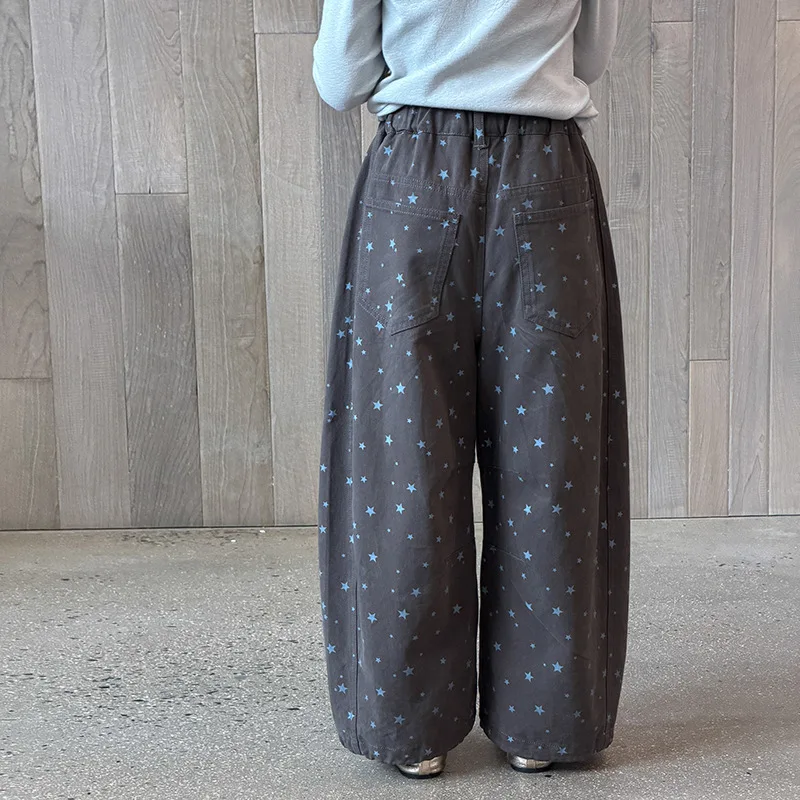 Children's New Niche Retro-inspired Korean-style Girls Pants with All-over Stars Casual Pants for Children