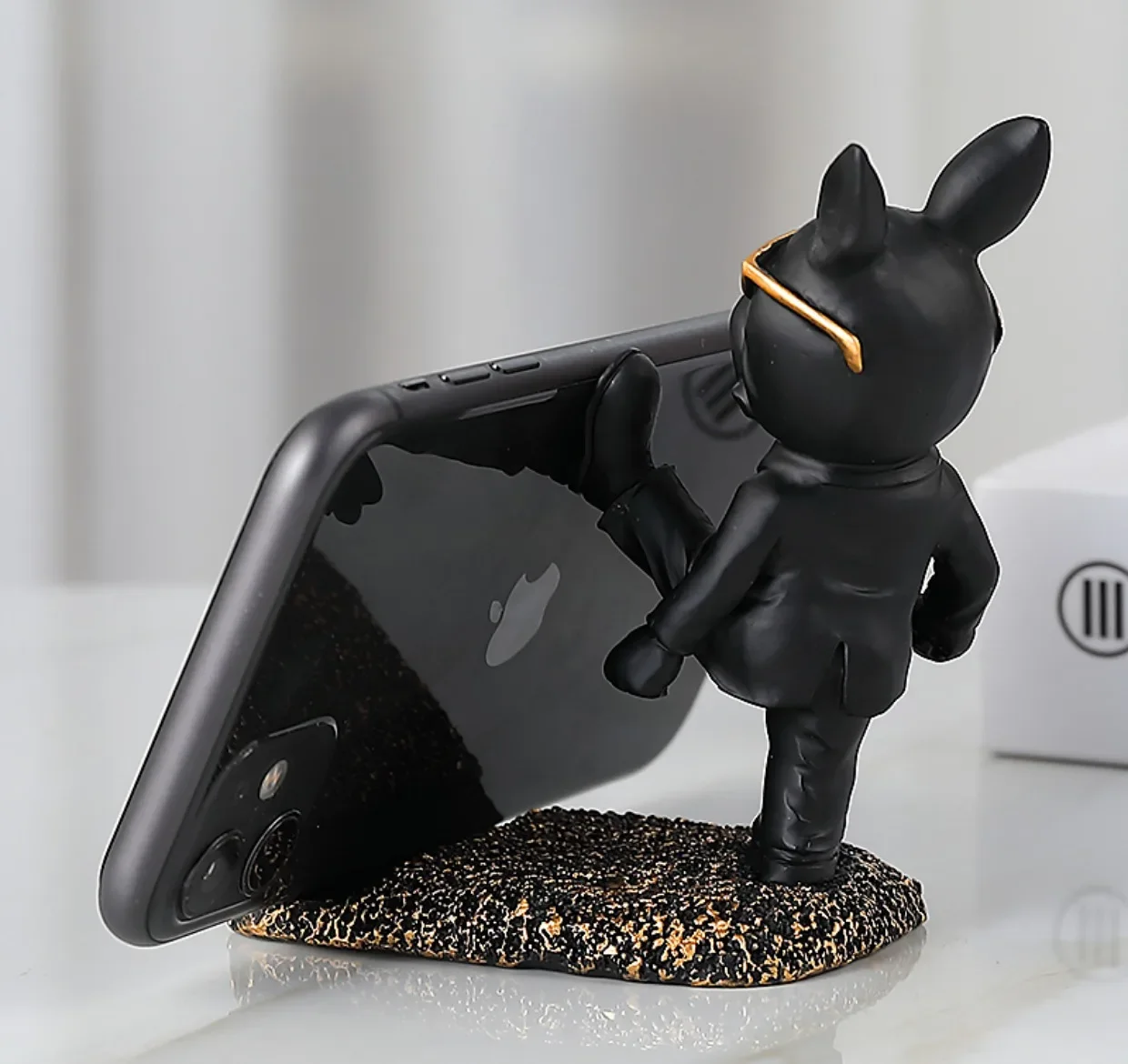 Französische Bulldogge, Schreibtisch-Dekoration, niedliche Hundeskulpturen, Telefonhalter, Tierfigur, Handy-Ständer, Heimbüro-Dekorationen – Detail 6