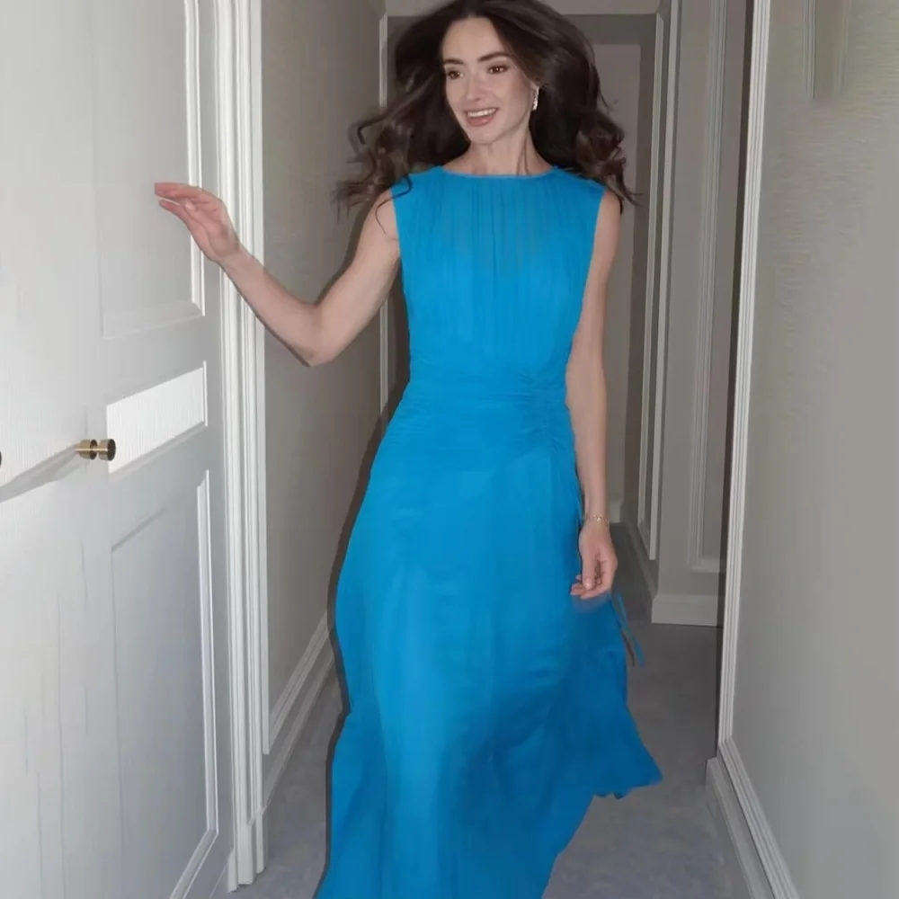 Vestido de noche fruncido sin mangas exquisito personalizado, encantador vestido de fiesta Sexy con volantes, vestido de fiesta de gasa listoч gubeka пла coiе