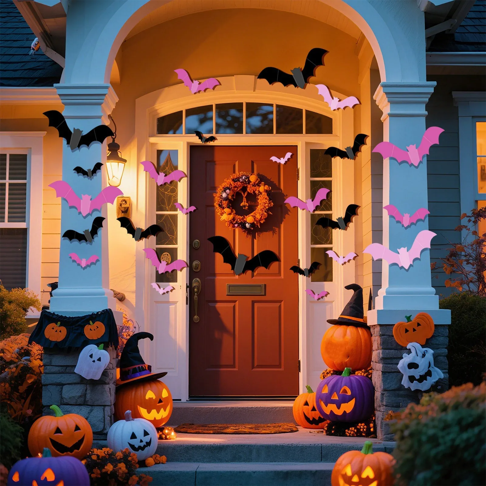 48pcs Blush Pink 3D Bat Wall Stickers - Removable Pastel Halloween Door Decals for Bedroom/Bathroom DIY Décor, Cute Girly Home