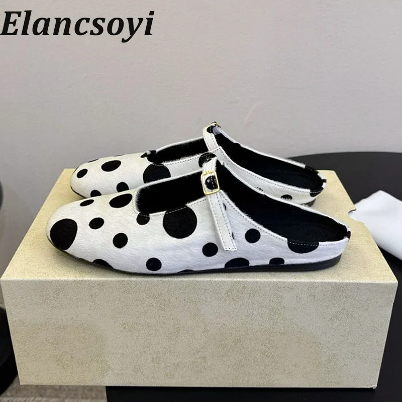 Women's slippers 2026 new style Baotou versatile flat shoes elegant black and white printed comfortable casual summer flat shoes