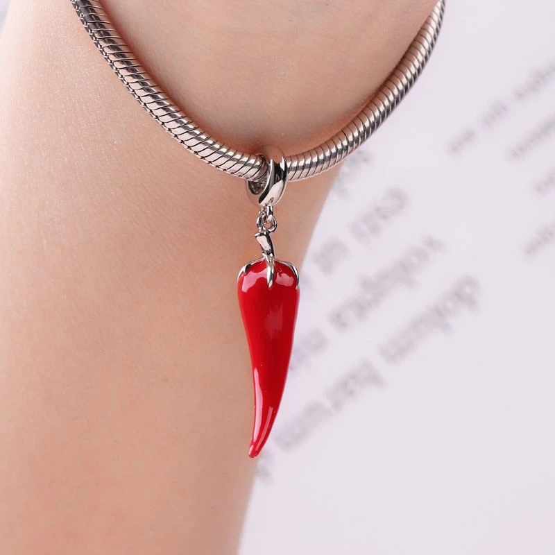 New Red Series DIY Jewelry Lipstick Pendant Love Heart Beads Dumbbell Rose Charms Fit Original Bracelets Necklace Accessories - view 3