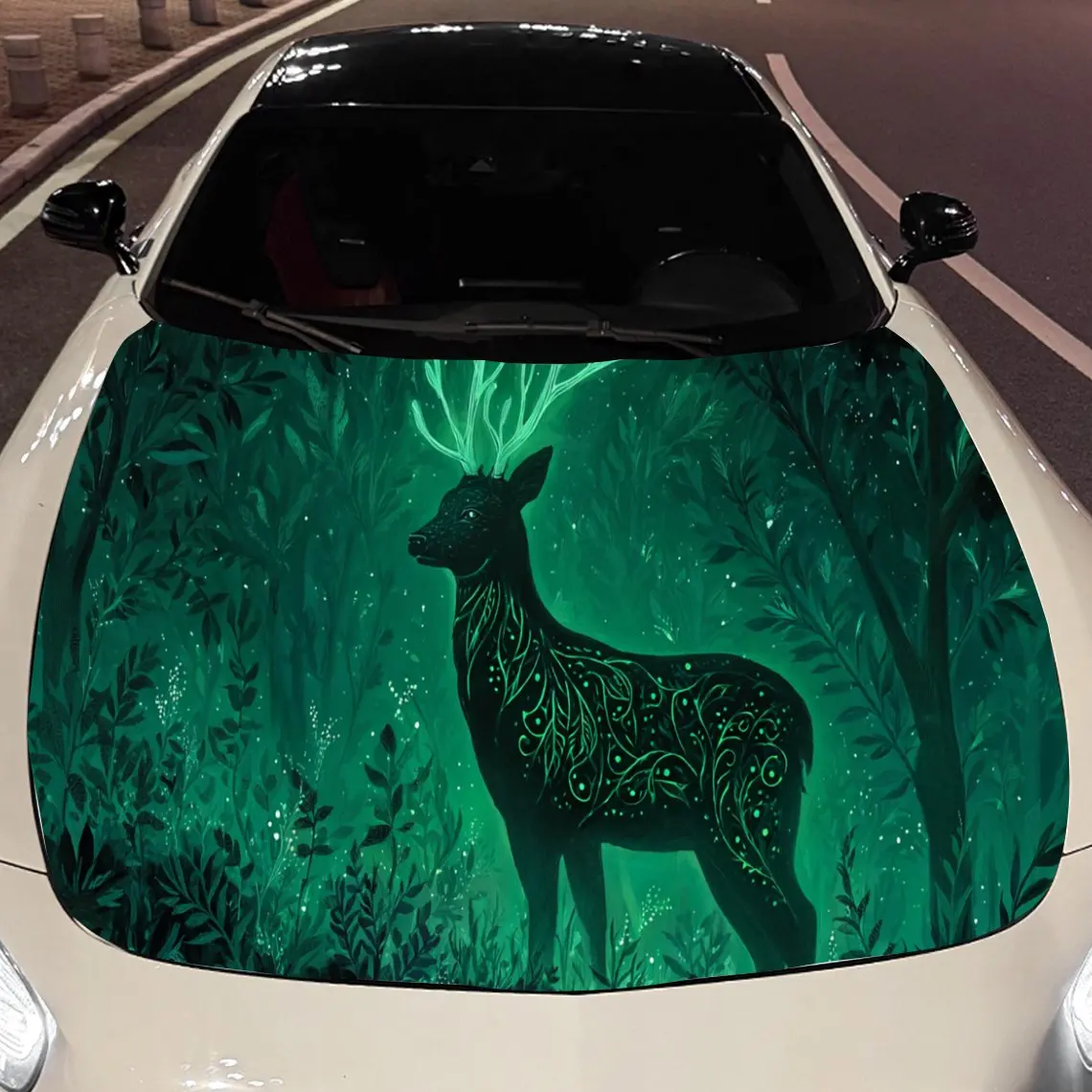 

Deer in the gloomy, dark forest of fireflies Car Hood Vinyl Stickers Car Surface Protection Decal Car Decoration Cover Vinyl Wra