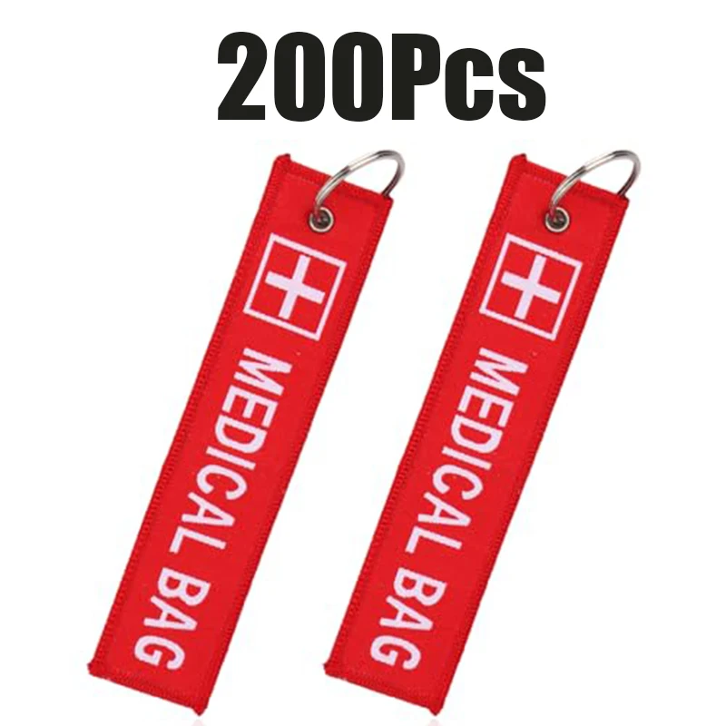 200Pcs Travel Suitcase First Aid Warning Pendant MEDICAL BAG Embroidery Keychain Red Cross Identifier Strap